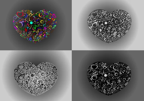 Quatre coeurs colorés avec motif — Image vectorielle