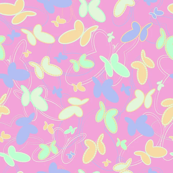 Patrón de mariposas sobre un fondo rosa — Vector de stock