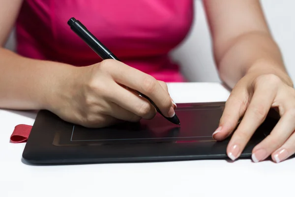 Woman Painting With Graphic Tablet — Stock Photo, Image