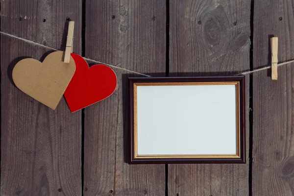 Two Paper Hearts And Frame — Stock Photo, Image