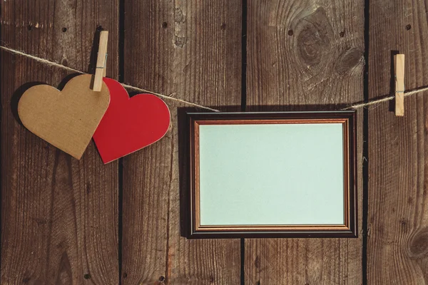 Two Paper Hearts And Frame — Stock Photo, Image