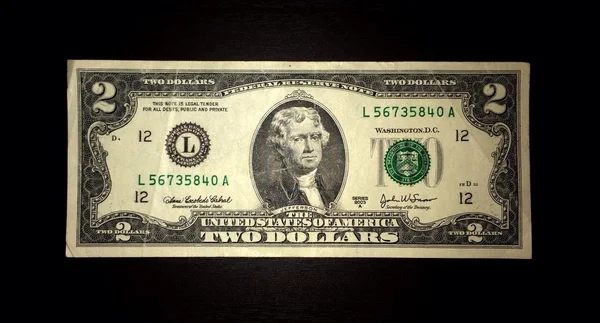 Dollár, két dollár, bank, bill, készpénz, Amerikai — Stock Fotó
