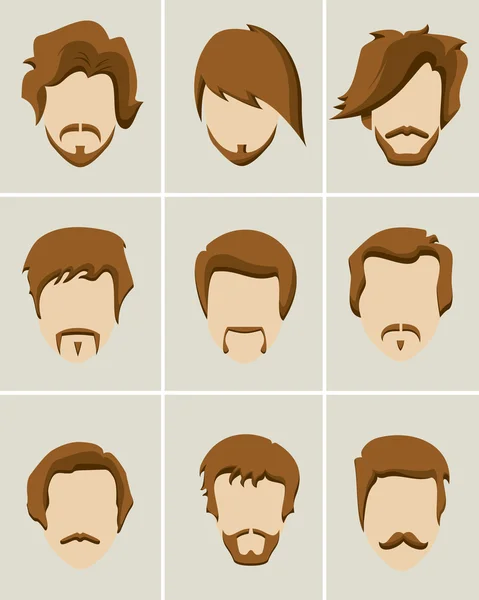 Wąsy, broda i włosy styl zestaw ikon — Wektor stockowy