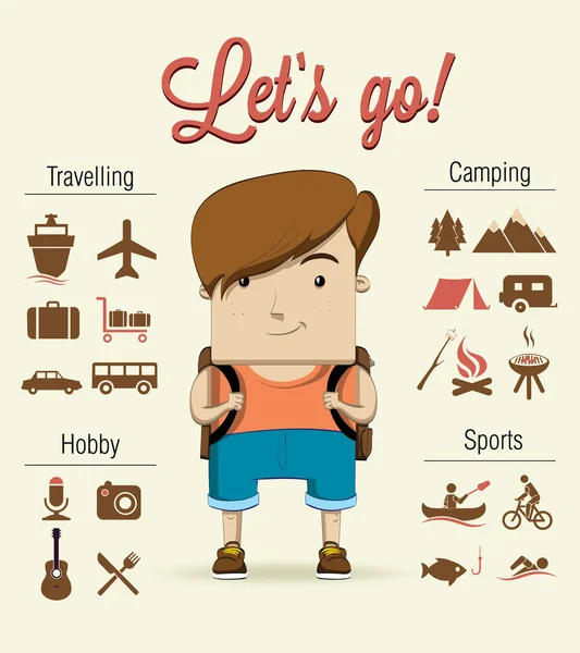 Camping boy character — Stock Vector