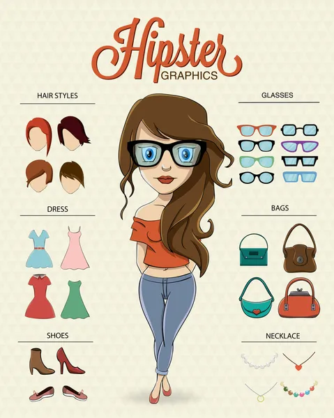 Hipster girl character — Stock Vector