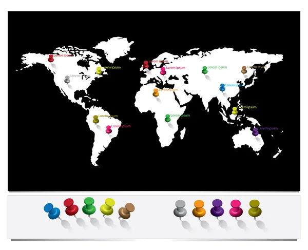 Mapa świata ze szpilkami — Wektor stockowy