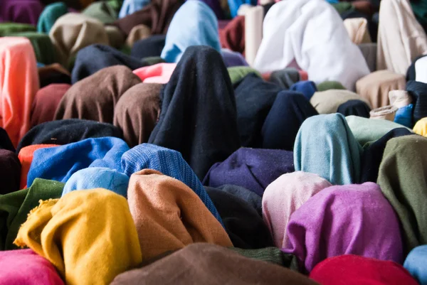 Closeup of various fabric bolts in store — Stock Photo, Image