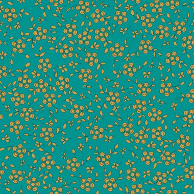 Turkuaz bir arka planda turuncu çiçekler ile seamless modeli