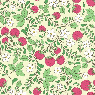 Ahududu ve yeşil yaprakları ile sorunsuz doku.