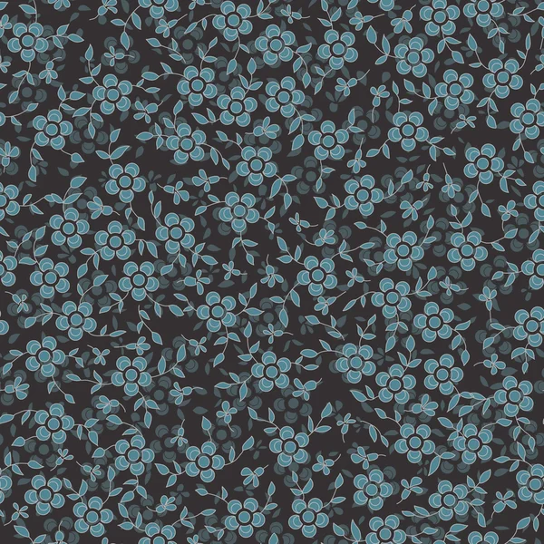 Texture florale sans couture avec des fleurs bleu foncé sur un fond sombre — Image vectorielle