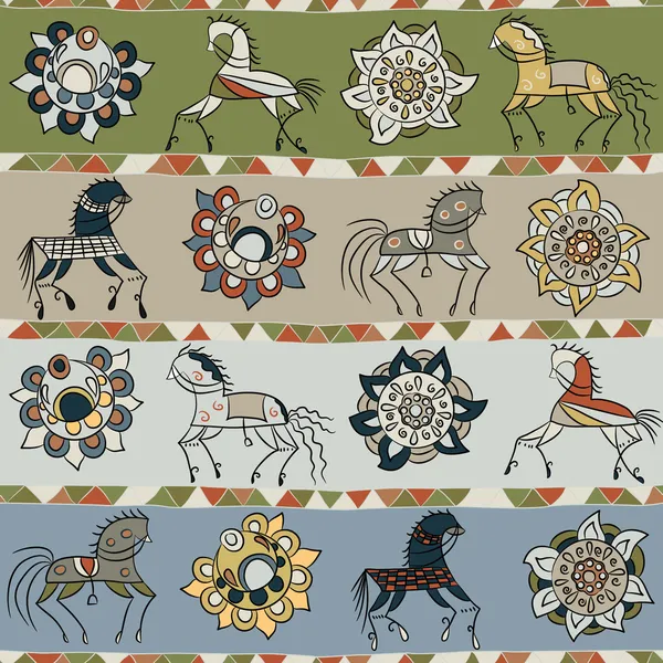 Tekstura konie, kwiaty, i wzory — Wektor stockowy