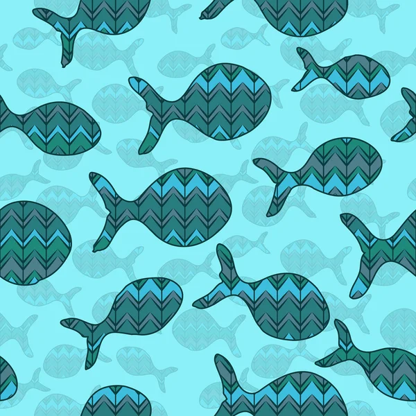 Seamless pattern with fish on a blue background — Stock Vector