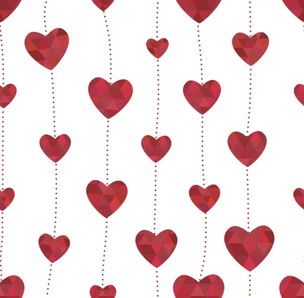 Textura perfecta de guirnalda con corazones rojos en el estilo cristalino — Vector de stock