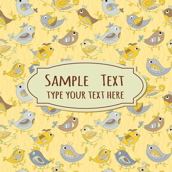 Postcard for text with image parrots. Yellow background. — Stock Vector