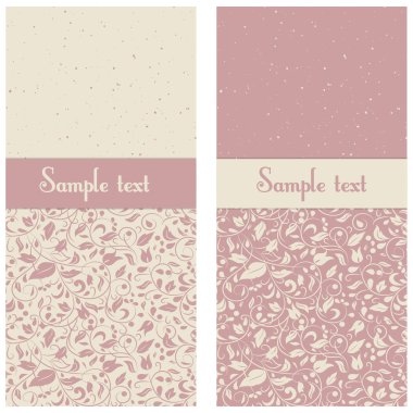 Çiçek süslemeli pembe ve bej renkli mesaj ya da kartpostallar için vignette.