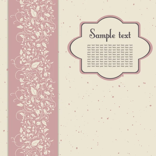 Vinjett för text eller vykort i rosa och beige färger med blommig prydnad. — Stock vektor