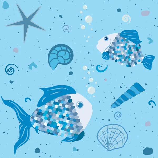 Marine world with fish and shells pattern — Stock Vector