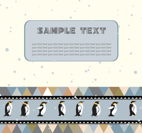 Открытка для текста с пингвинами и треугольным рисунком . — стоковый вектор