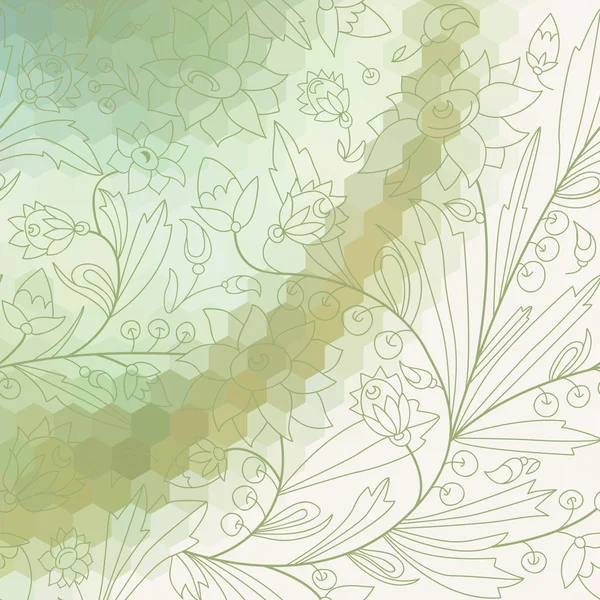 Fondo abstracto vectorial con hexágono y adorno floral Un efecto mosaico Trazada de contorno verde — Vector de stock