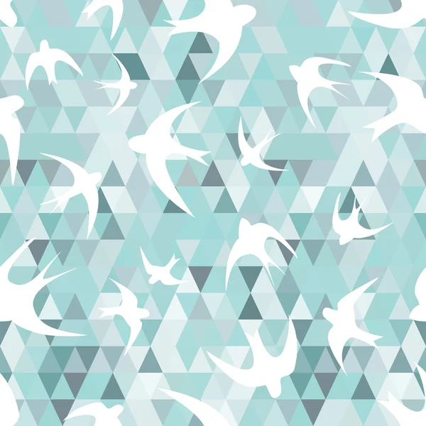 Seamless texture with the swallows, and triangles. — Stock Vector