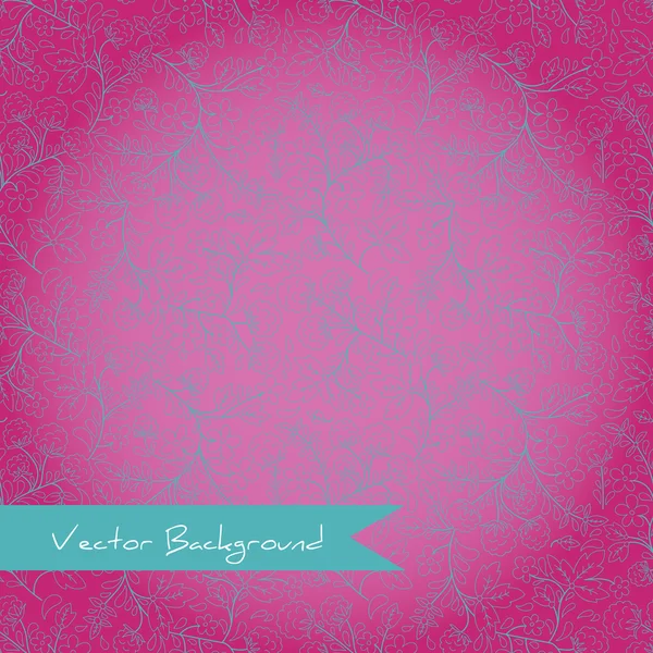 Ярко-розовый фон с бирюзовым цветочным орнаментом малина, ягоды, листья — стоковый вектор