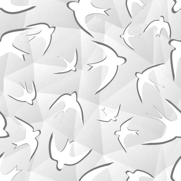 Motif géométrique blanc avec triangles et silhouettes d'hirondelles — Image vectorielle