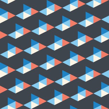 koyu arka plan üzerinde beyaz, mavi, kırmızı üçgen seamless modeli