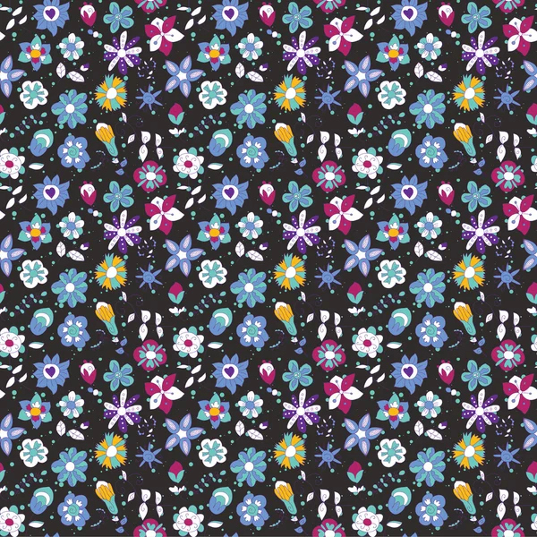 Patrón sin costuras de flores abstractas sobre un fondo oscuro — Archivo Imágenes Vectoriales