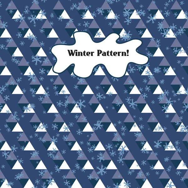 삼각형 및 파란 배경에 눈송이의 완벽 한 패턴. 겨울 배경. — 스톡 벡터