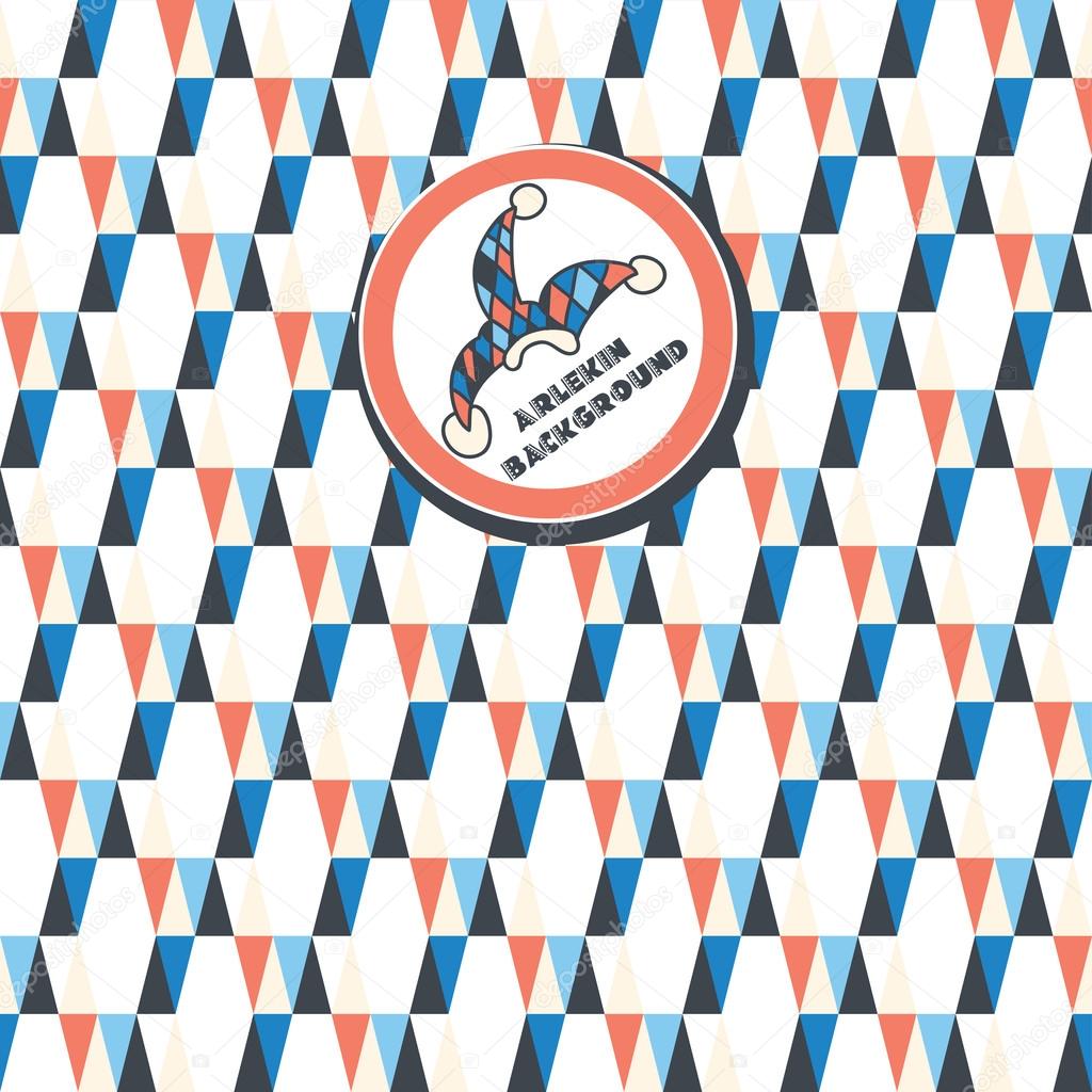 A seamless pattern of white, dark blue, red triangles on a white background. Shortcut with the clown hat