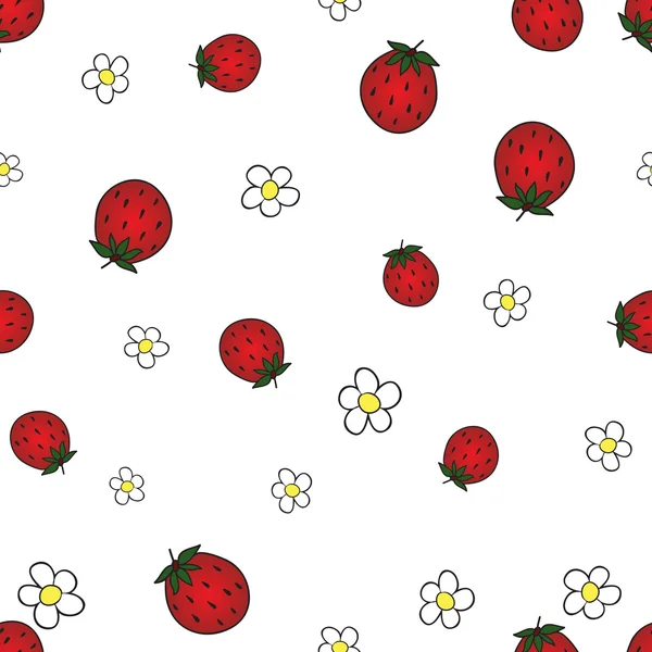 Seamless background with strawberry and flower — Stock Vector