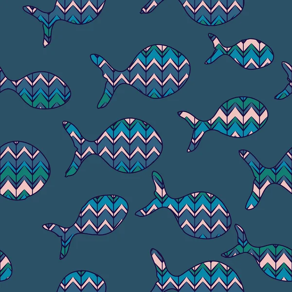 Fundo azul com peixe izgzag estilo . —  Vetores de Stock