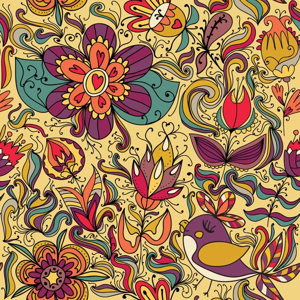 Textura de flores y aves — Archivo Imágenes Vectoriales