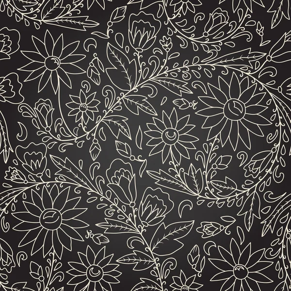 Bezešvé tmavou kresbou s květinou — Stockový vektor