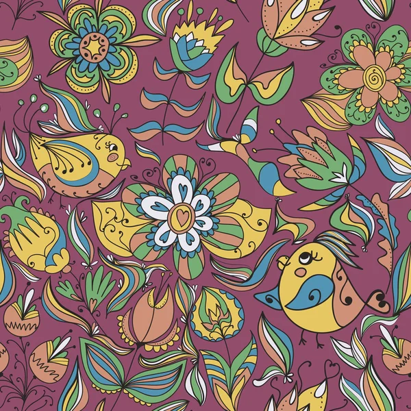 Padrão floral com aves — Vetor de Stock