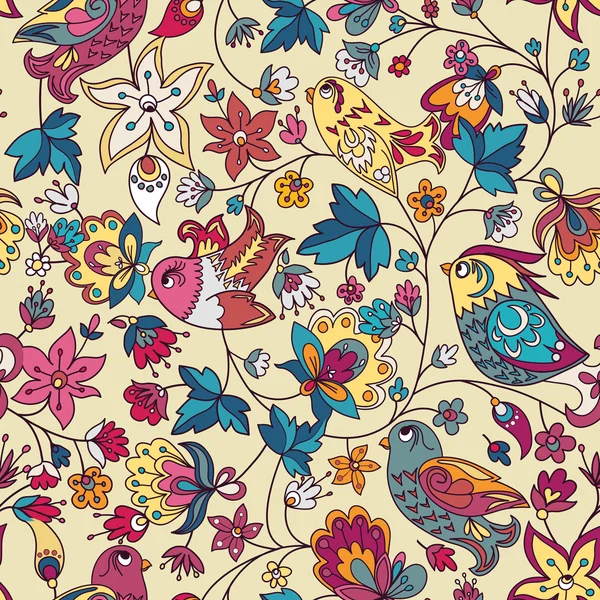 Modèle floral sans couture avec des oiseaux — Image vectorielle