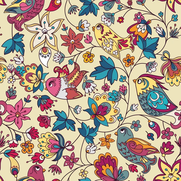 Seamless floral pattern with birds — Stock Vector