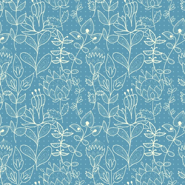 Textura azul sem costura com flores — Vetor de Stock