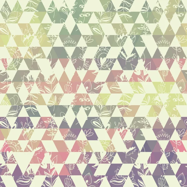 Patrón geométrico con elementos triangulares y vegetales — Vector de stock