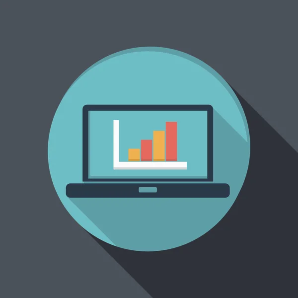 Icono plano. portátil con diagrama de símbolo — Vector de stock