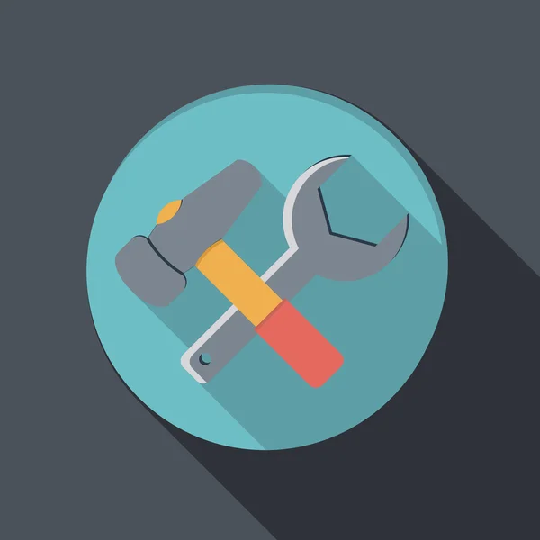 Platte pictogram met een schaduw, de hamer en de moersleutel — Stockvector