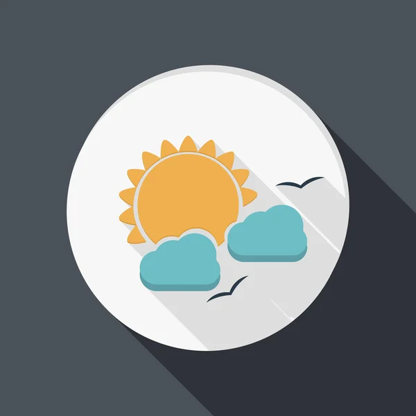 Icône plate en papier, soleil derrière le nuage — Image vectorielle