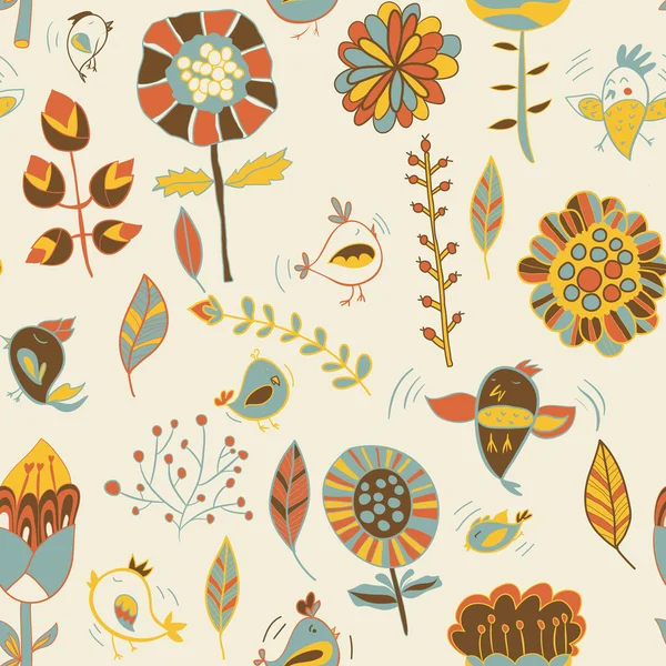 Textuur met bloemen en vogels — Stockvector