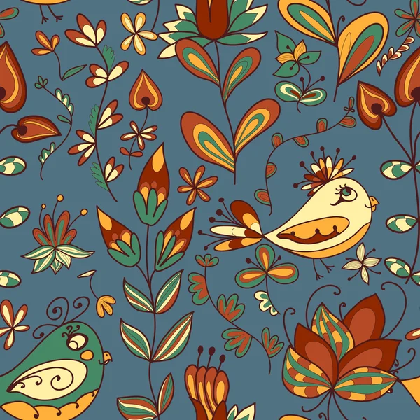 Flor y pájaro. Textura sin costura — Archivo Imágenes Vectoriales