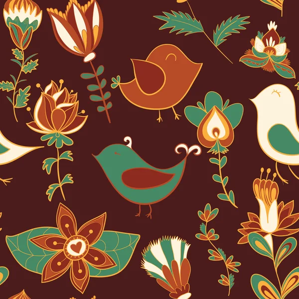 Flor y pájaro. Textura sin costura — Vector de stock