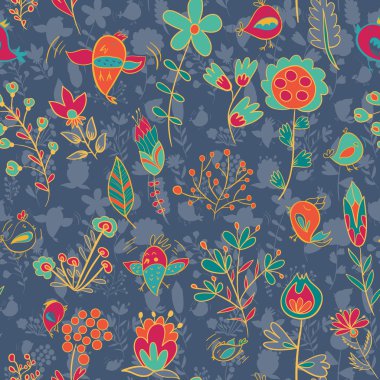 çiçekler ve kuşlar. sonsuz çiçek desenli