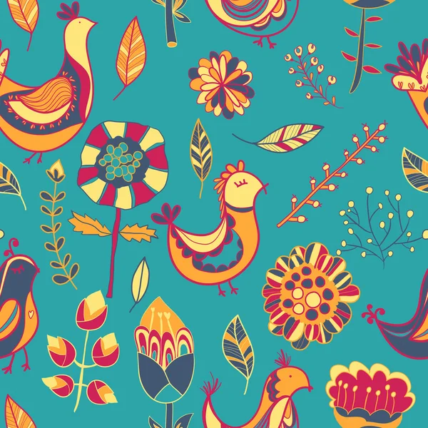 花や鳥。無限の花柄のパターン — ストックベクタ