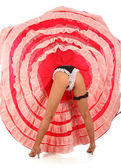 бурлеск танцюрист з червоним Довге плаття для Кан Кан, ізольовані на білому