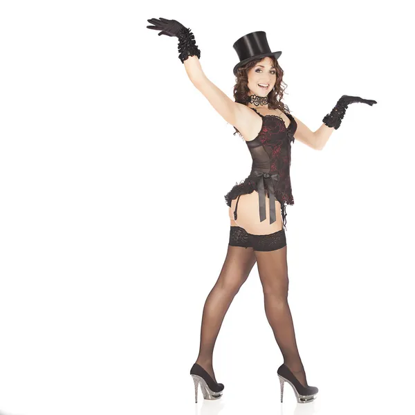 En sexig burlesk dansare kvinna stripper showgirl i studio — Stockfoto