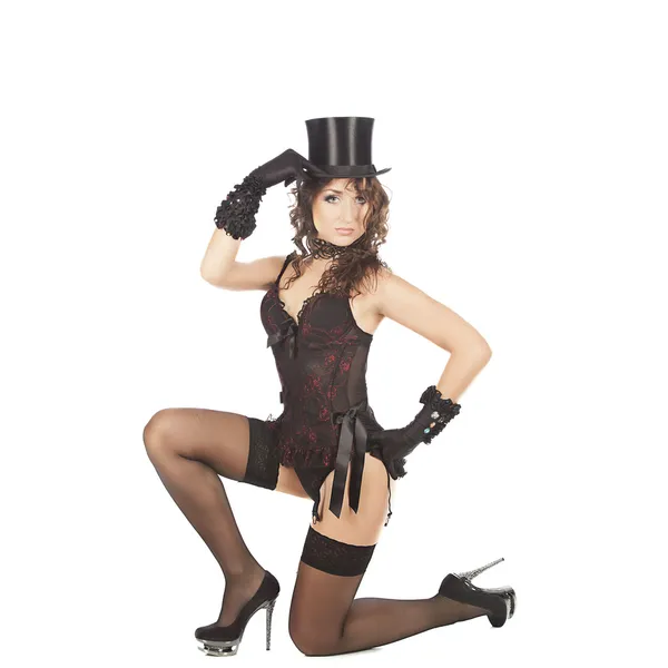 Uma dançarina burlesca sexy mulher stripper showgirl em estúdio — Fotografia de Stock